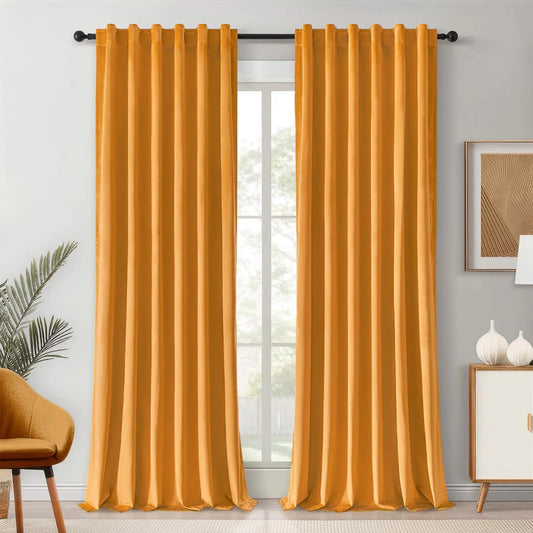 Yellow Back Tab Velvet Curtains 2 Panel Set - Kia Day Design