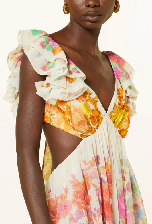 Chic Colorful Floral Print Maxi Dress - - dress