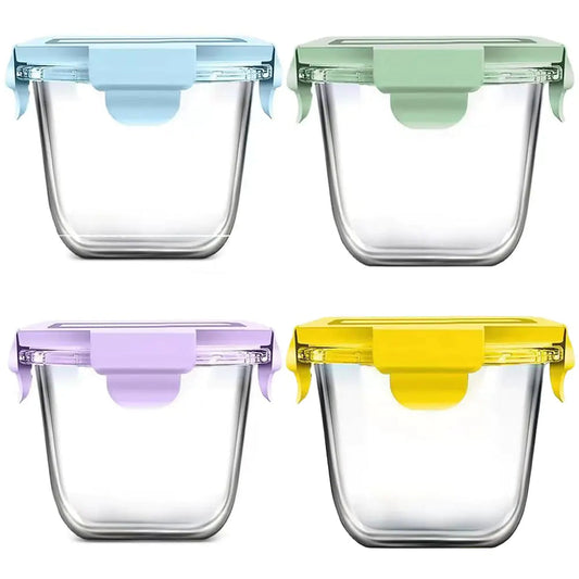 4PC Square Borosilicate Glass Storage Containers with Airtight Lids 28oz - Kia Day Design