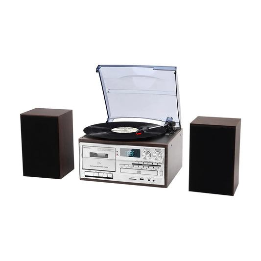 Vintage 10 in 1 Record Player with Bluetooth AM/FM Radio Remote Control 2 External Speakers - Kia Day Design