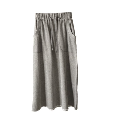 Elastic Drawstring Terry Knit Skirt with Pockets - - skirt