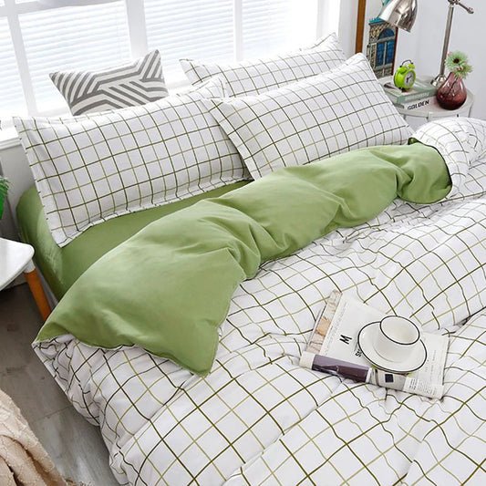 White and Green Bedding Set for Queen Bed - Kia Day Design