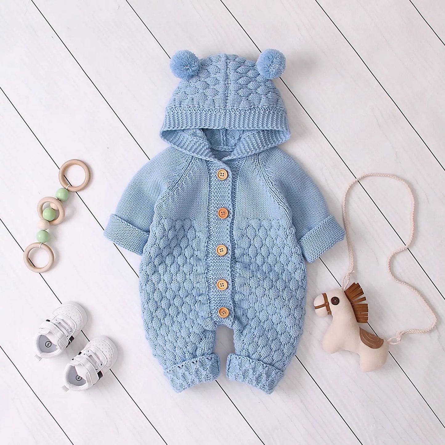 Knit Romper With Hoodie - Kia Day Design