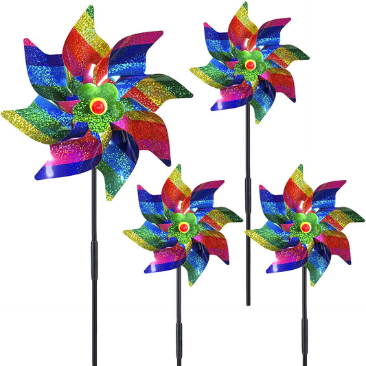HUOZHI 4pcs Rainbow Reflective Pinwheels - - pinwheels