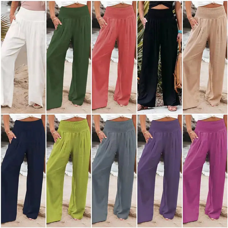 Cotton Linen Pockets Long Trousers - Kia Day Design