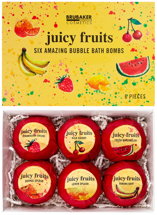 BRUBAKER Bath Bombs Gift Set "Juicy Fruits" - 6 Handmade Luxury Spa Bath Fizzies - - bath bombs