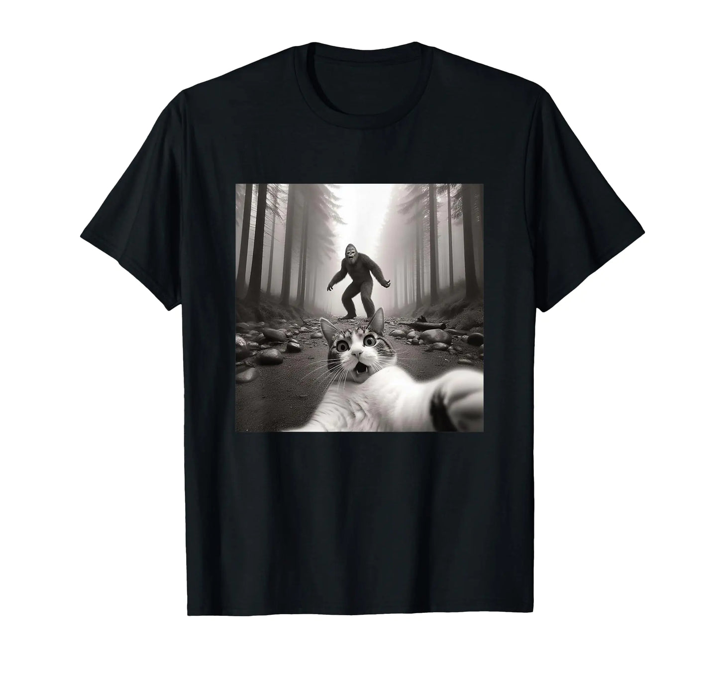 Selfie Cat With Sasquatch Bigfoot T-Shirt - - shirt
