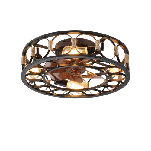Black Cage Ceiling Fan With Light Remote Control 6 Speed - Black - fan