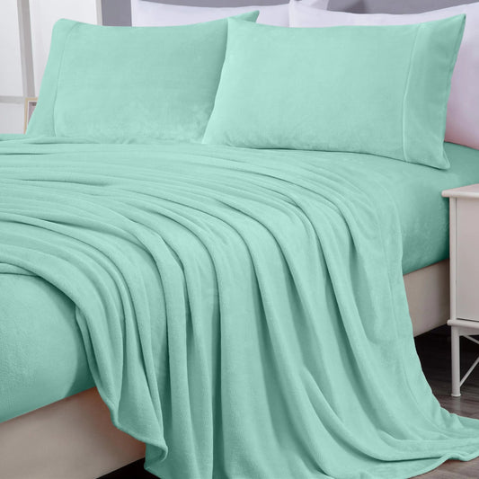 Twin Aqua Extra Soft Microplush Fleece Deep Pocket Sheet Set - Kia Day Design