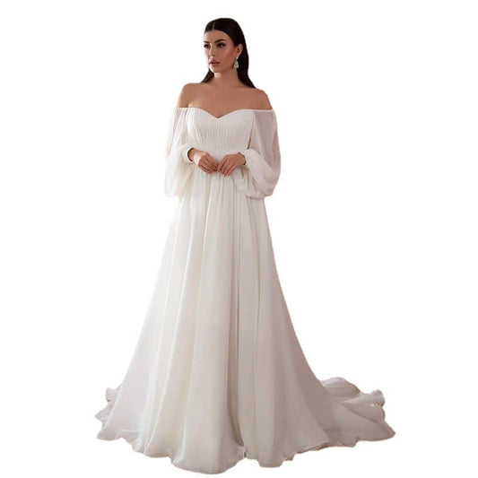 Elegant White Off Shoulder Ruched Gown - White L - dress