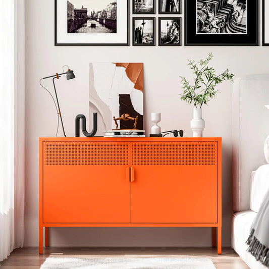 2 Door Orange Metal Cabinet with Adjustable Shelfs - Kia Day Design