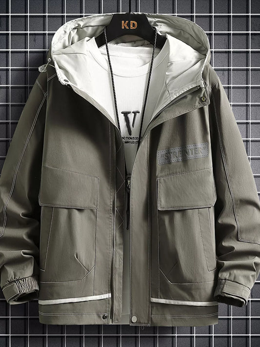 Men's Plus Size Hooded Casual Lightweight Jacket - Army Green -