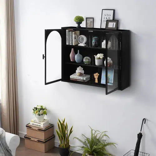 Black Two-door Wall Cabinet with Glass Doors - Kia Day Design