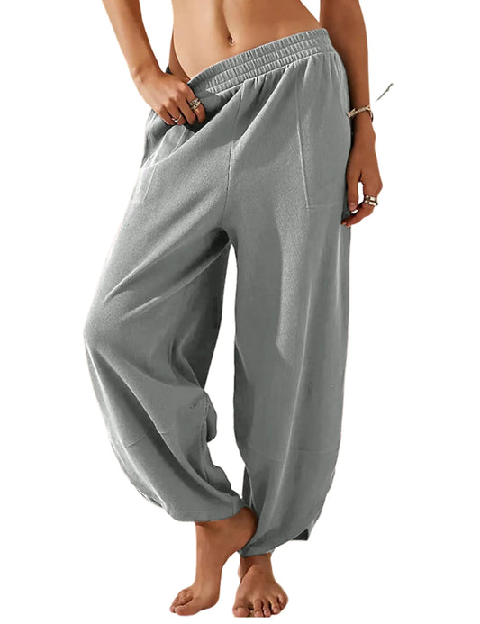 Casual Elastic Waist Palazzo Harem Pants with Pockets - Kia Day Design