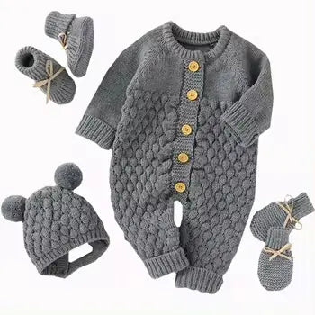 Baby Knit Set - Romper, Beanie, Mittens & Booties Kia Day Design