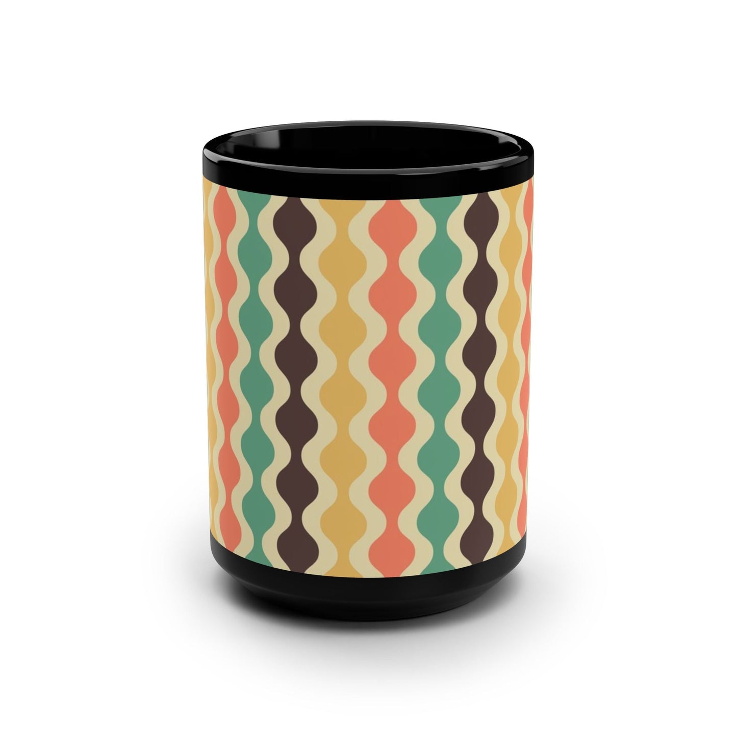 Retro Wave Pattern Black Mug - 15oz - Kia Day Design