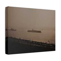 Navy Day New York October 27th 1945 War Ships Satin Canvas Stretched