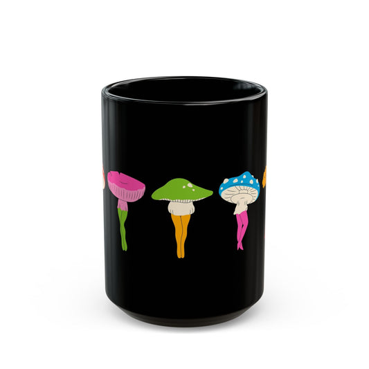 Whimsical Mushroom Black Mug 11oz & 15oz - Kia Day Design