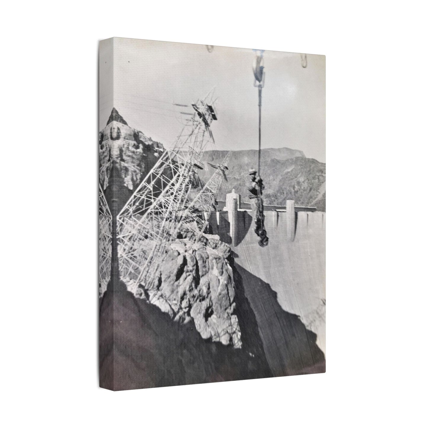 Suspended Boulder Dam Worker Satin Canvas Stretched