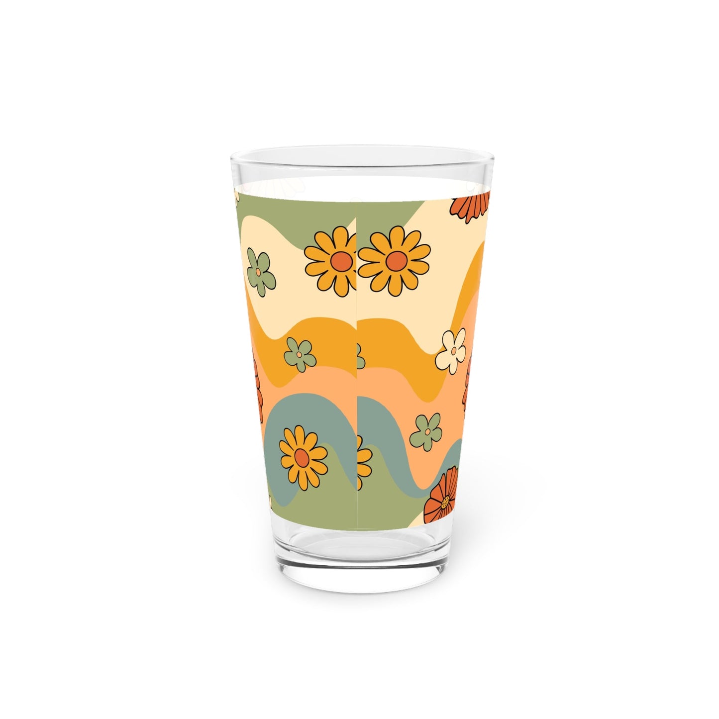 Retro Floral Pint Glass - 16oz - Kia Day Design