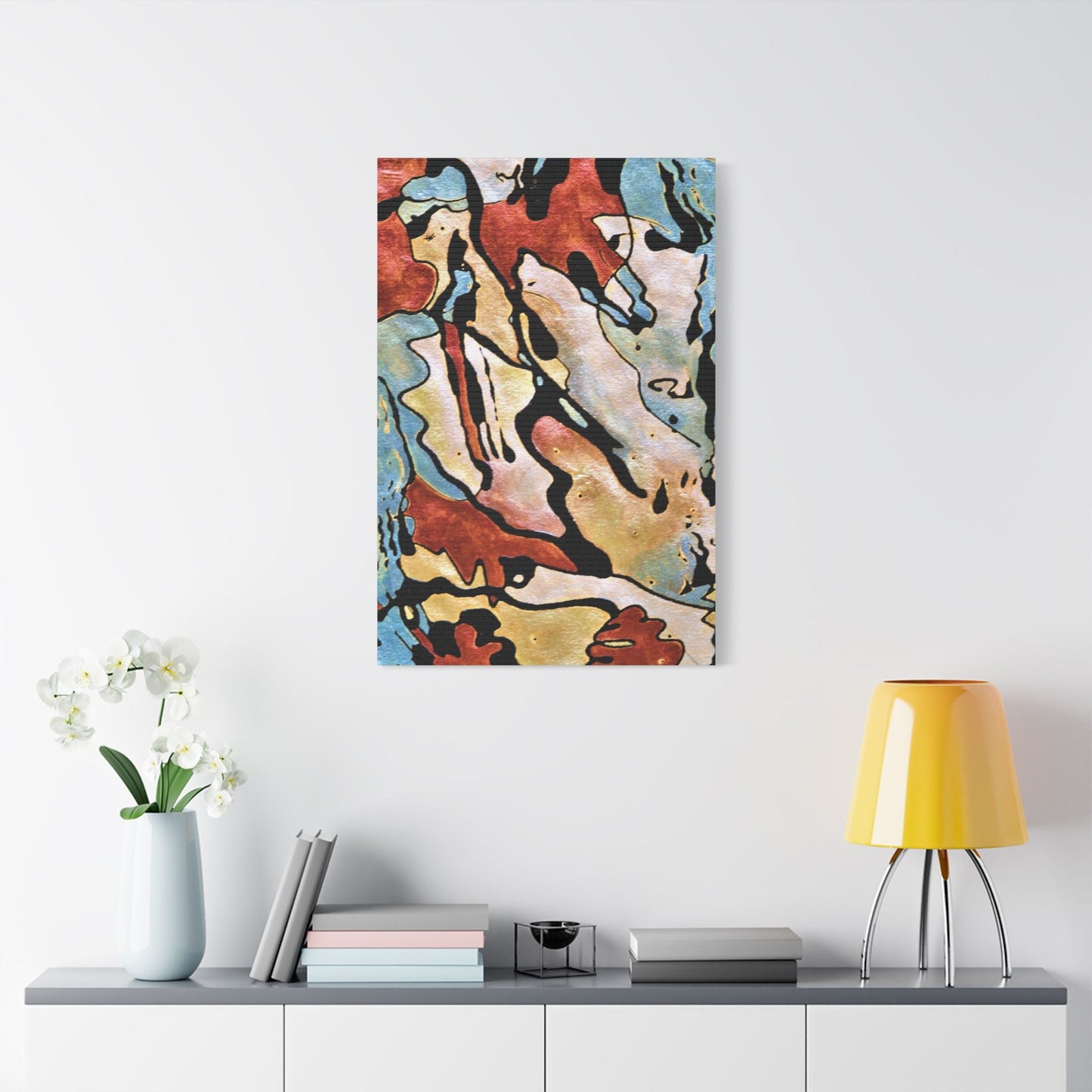 Blue Falls Satin Canvas Stretched