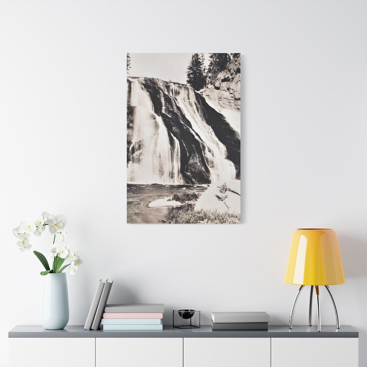 Gibbon Falls Yellowstone Satin Canvas Stretched 24″ x 36″ (Vertical) 1.5"
