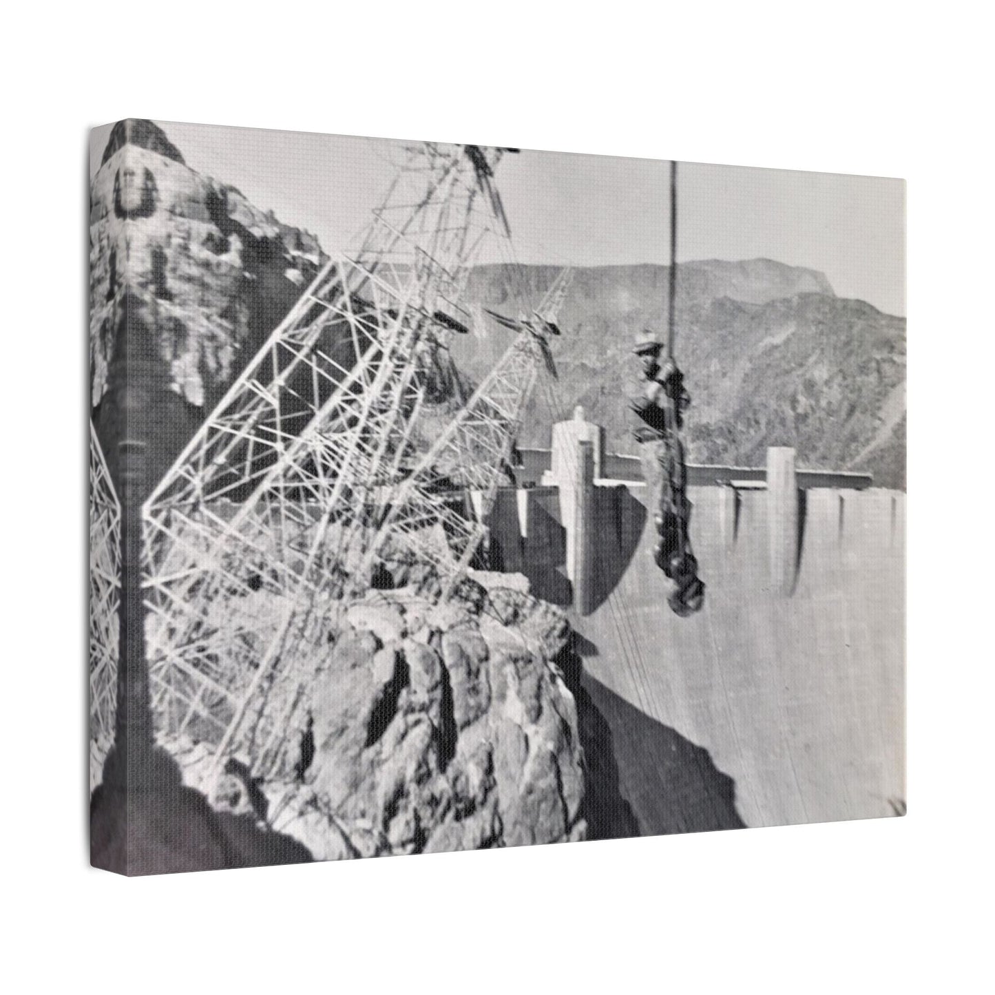 Suspended Boulder Dam Worker Satin Canvas Stretched