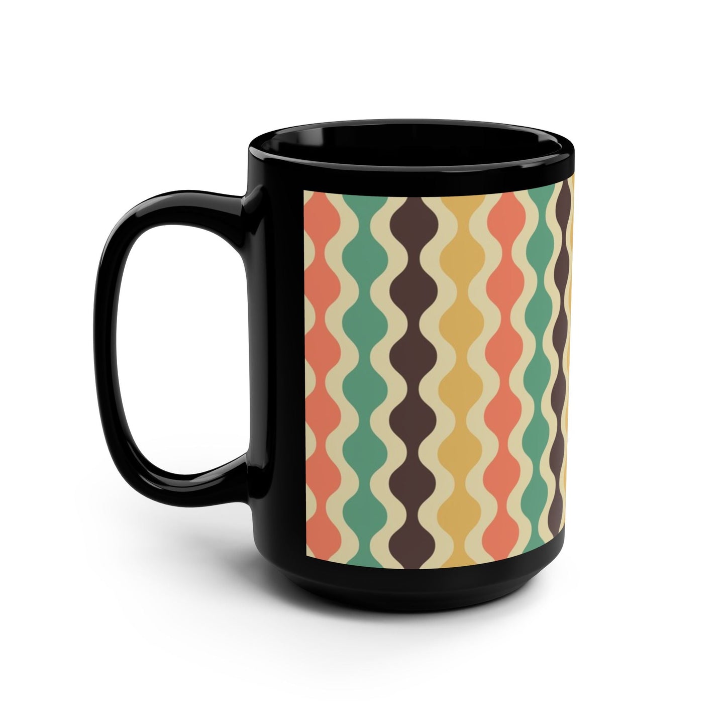 Retro Wave Pattern Black Mug - 15oz - Kia Day Design