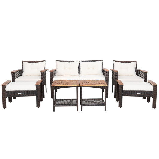 7 Pieces Patio Rattan Cushioned Conversation Furniture Set- VYSN- {{Product type}}