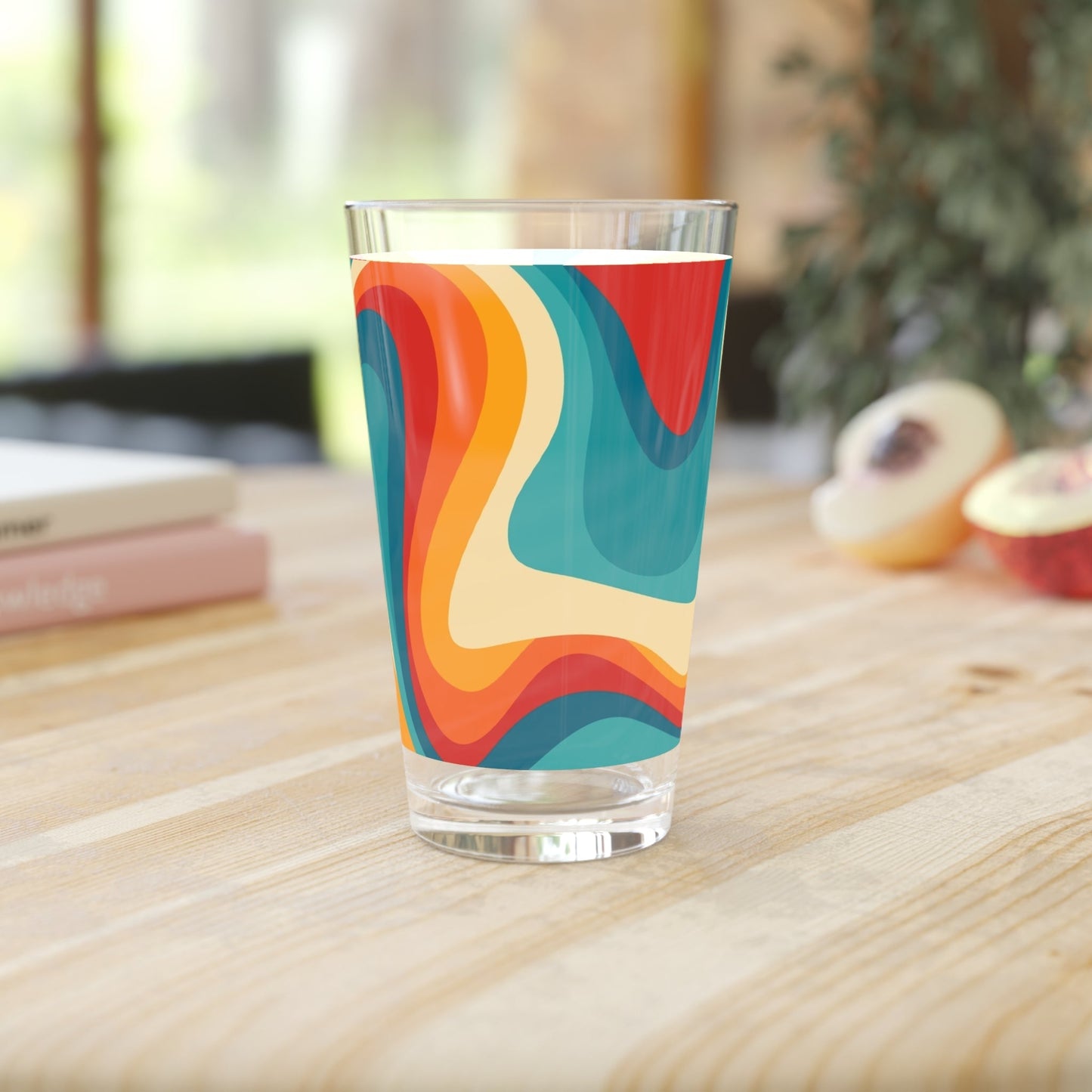 Colorful Retro Swirl 16oz Pint Glass - Kia Day Design