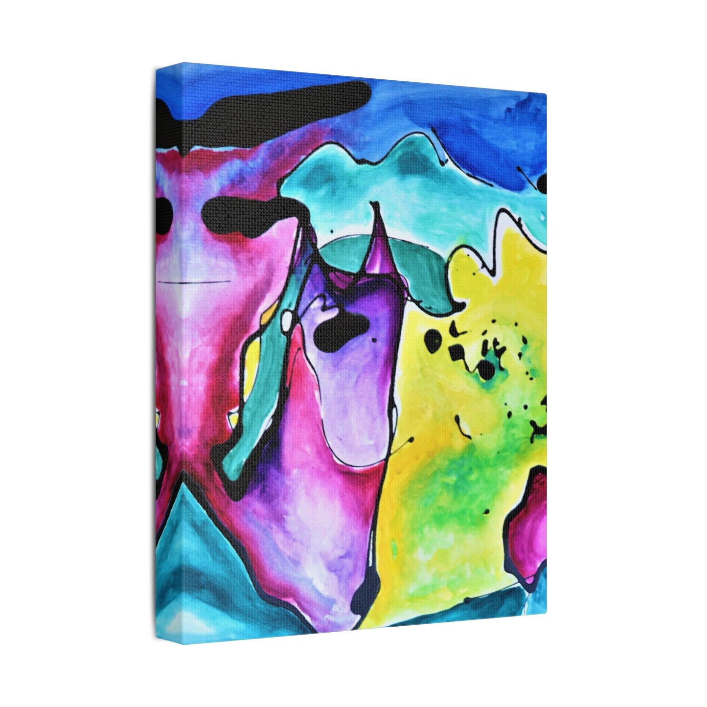 Cat Dog Satin Canvas Stretched