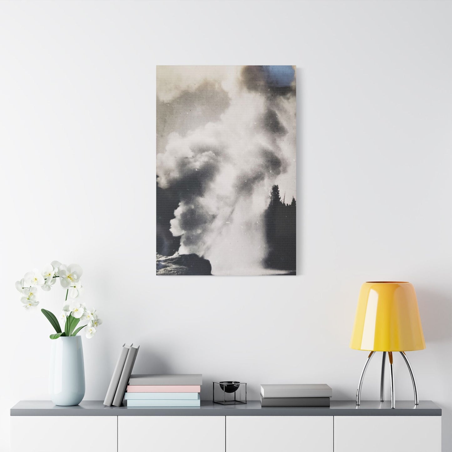 Riverside Geyser Yellowstone Satin Canvas Stretched 24″ x 36″ (Vertical) 1.5"