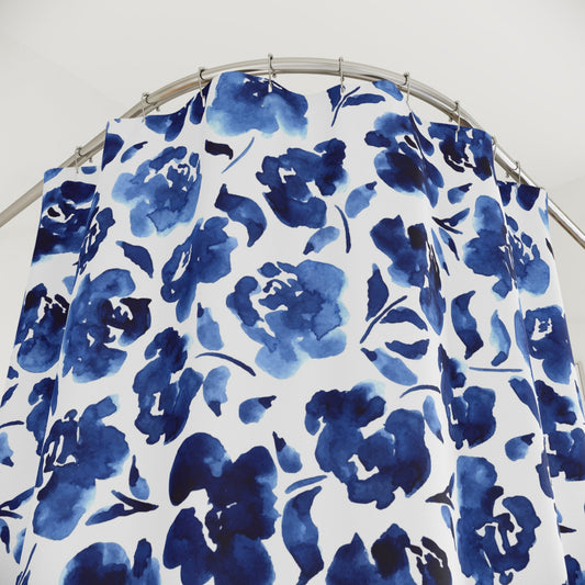 Blue Floral Shower Curtain - Kia Day Design