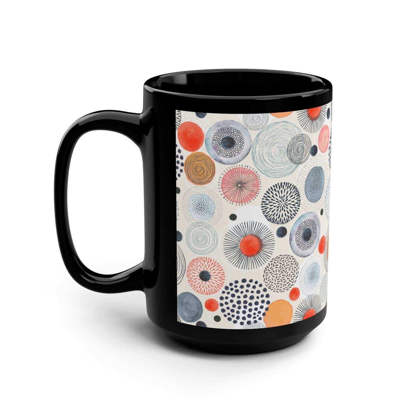 Colorful Abstract Patterned 15oz Black Coffee Mug - Kia Day Design