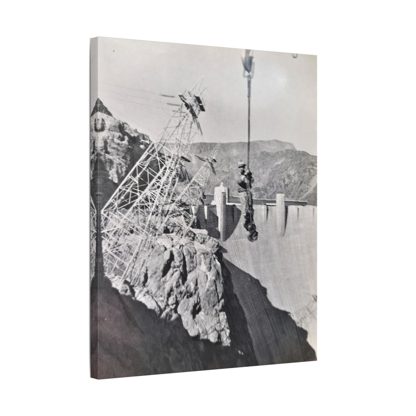 Suspended Boulder Dam Worker Satin Canvas Stretched