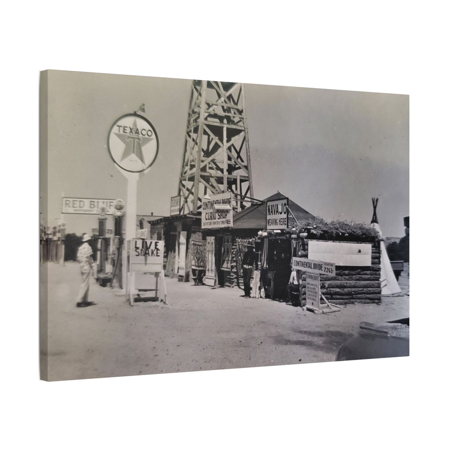 Texaco Station Continental Divide Satin Canvas Stretched