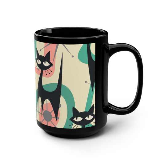Whimsical Cat Black Mug - 15oz - Kia Day Design