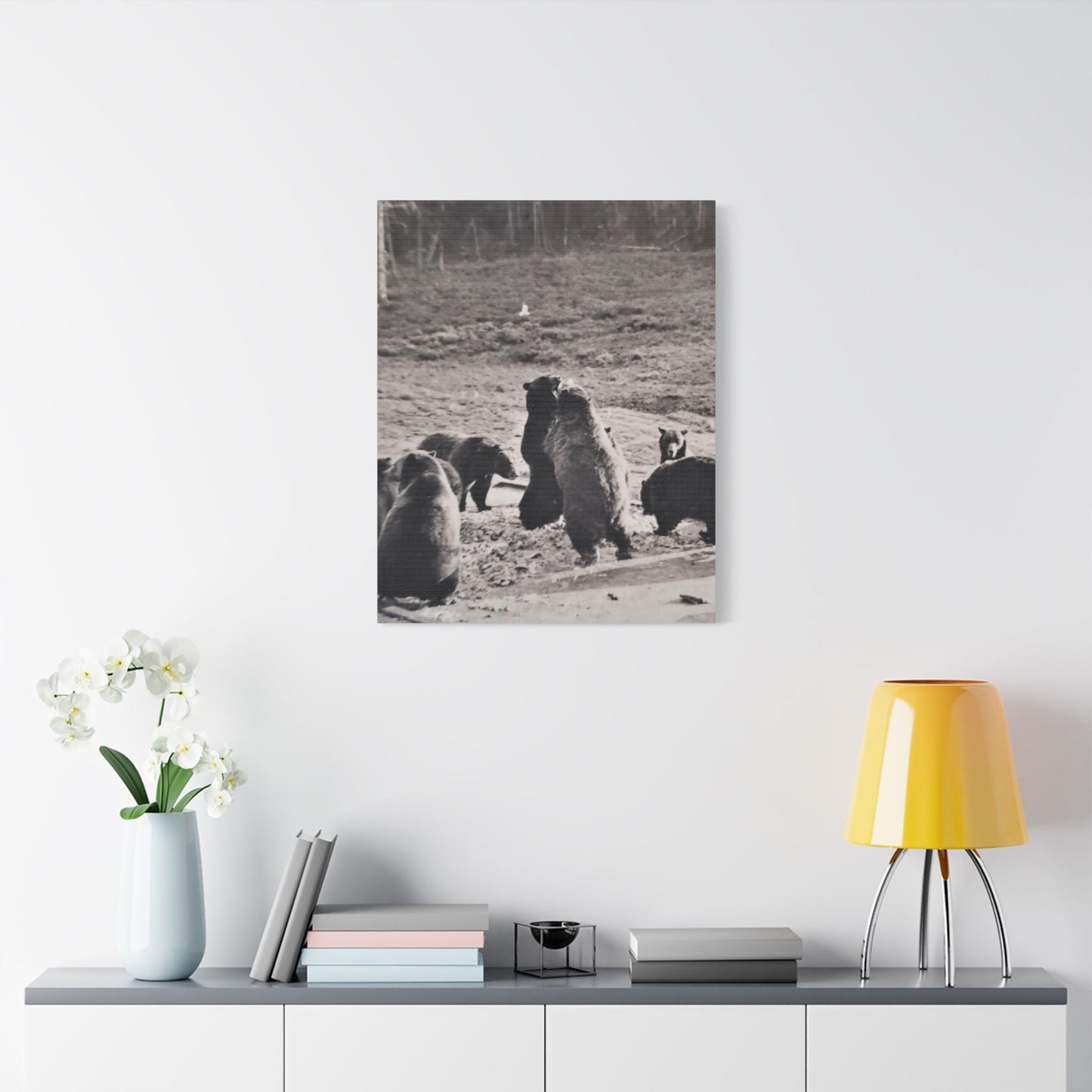 Yellowstone Grizzly Bears Satin Canvas Stretched 24" x 30" (Vertical) 1.5"