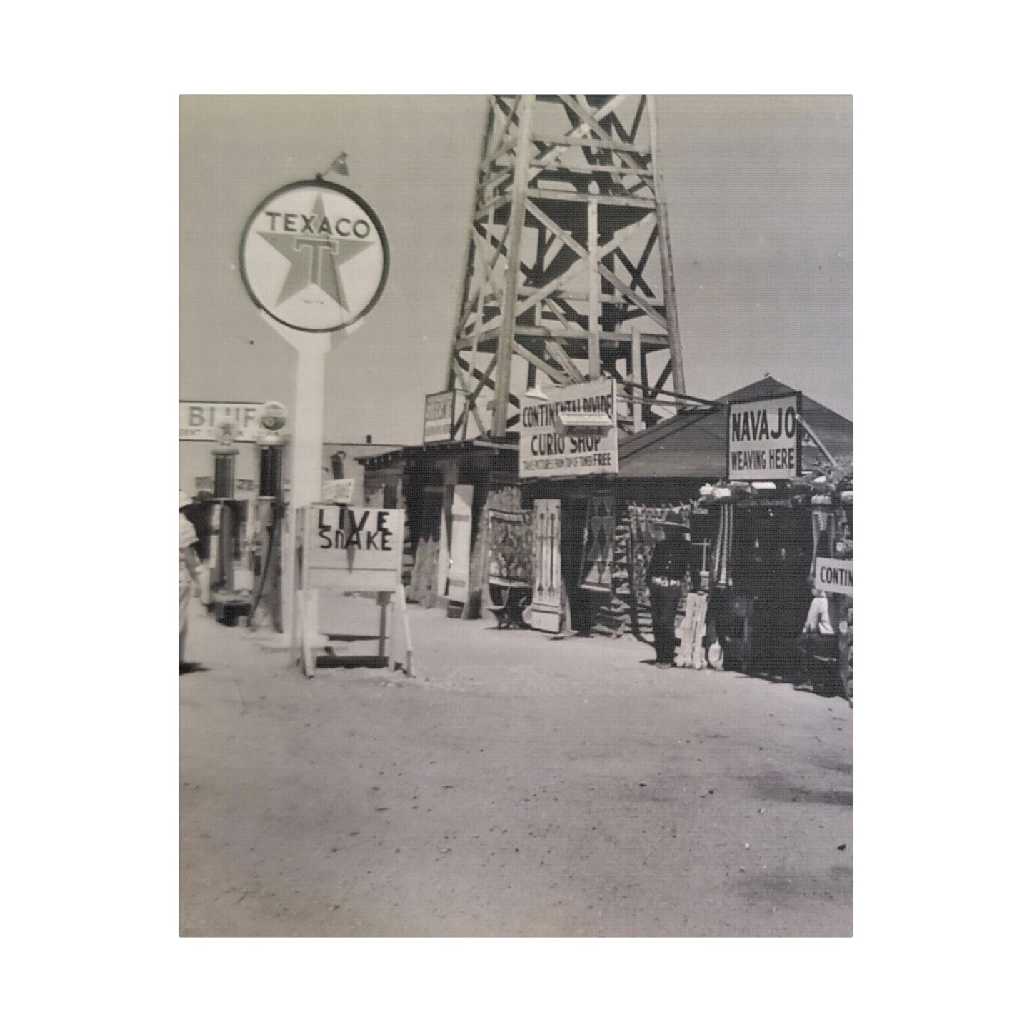 Texaco Station Continental Divide Satin Canvas Stretched