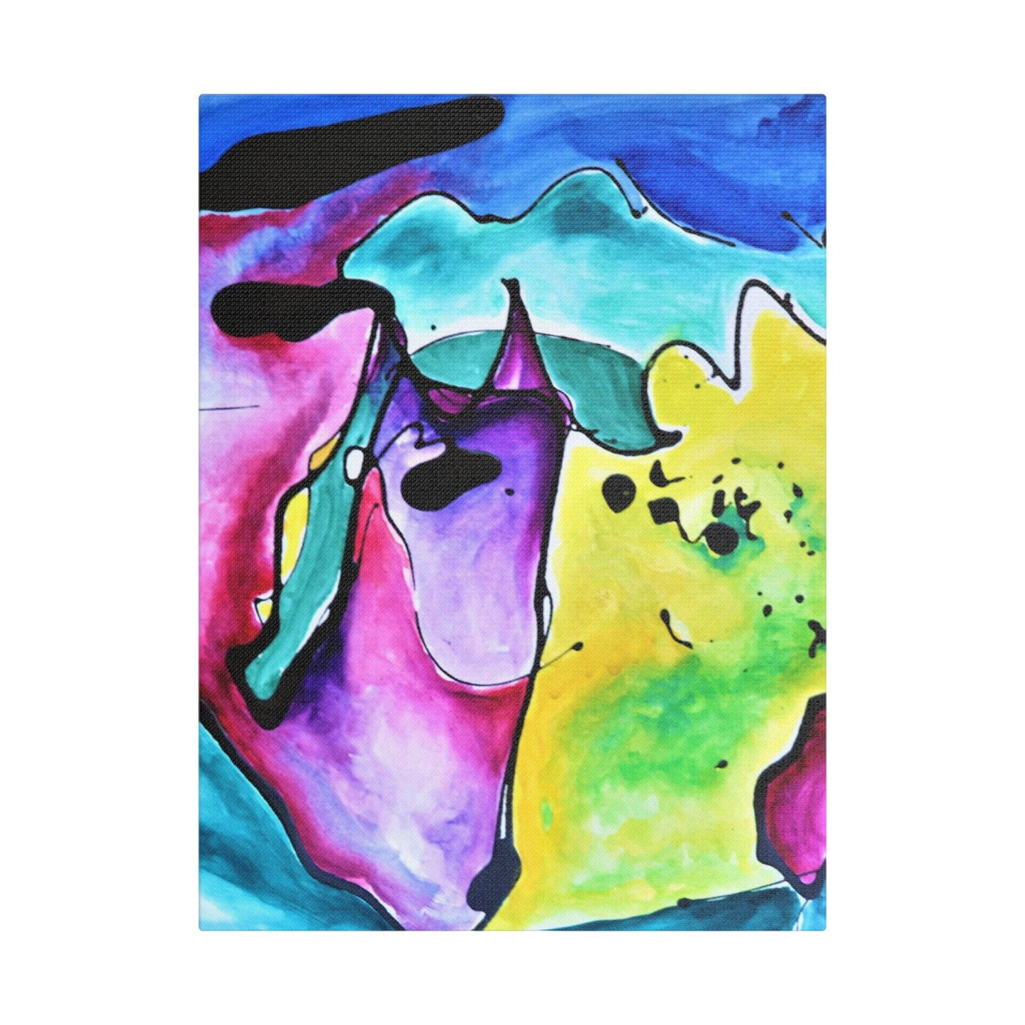 Cat Dog Satin Canvas Stretched 12″ x 16″ (Vertical) 1.5"