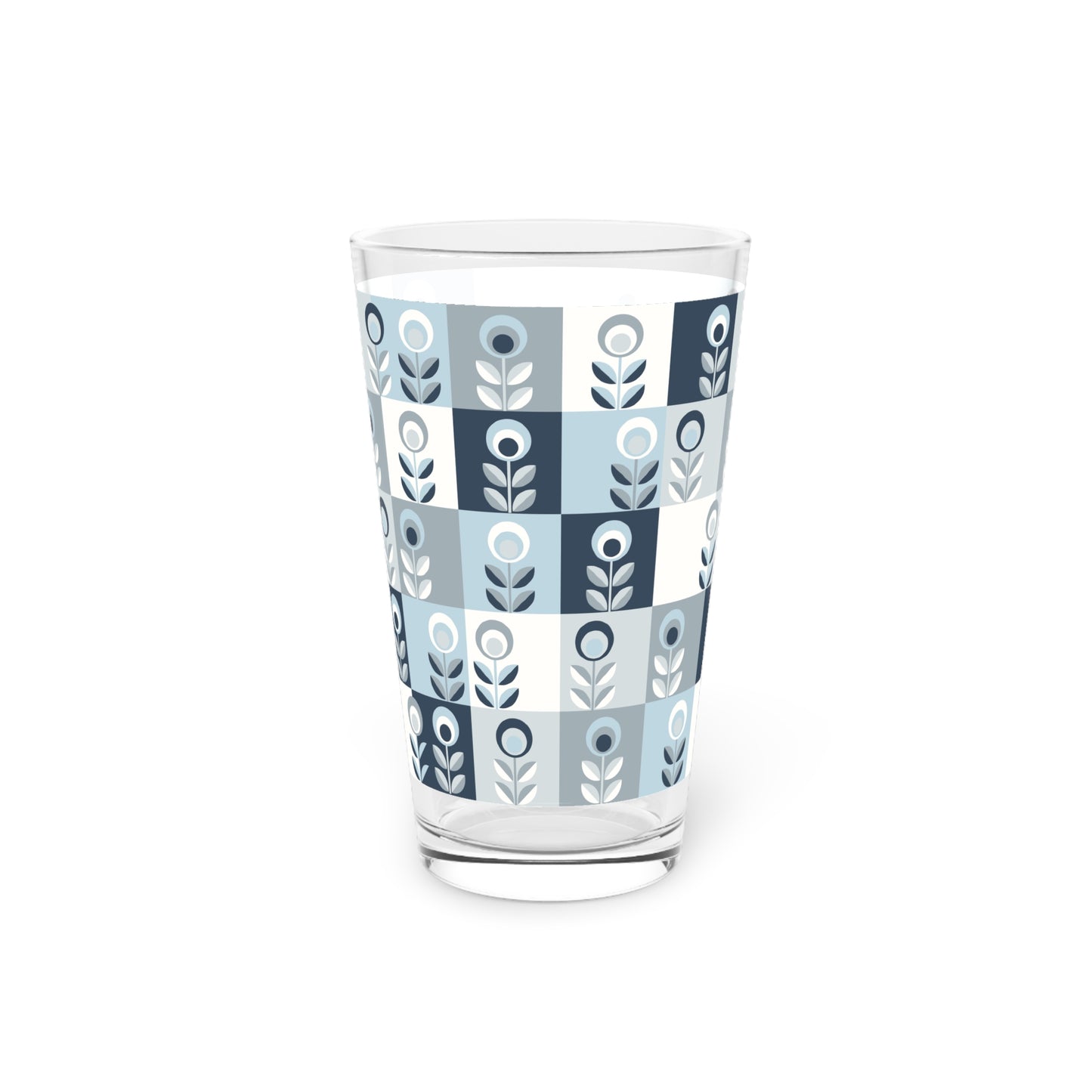 Blue Floral Pattern Pint Glass - 16oz - Kia Day Design
