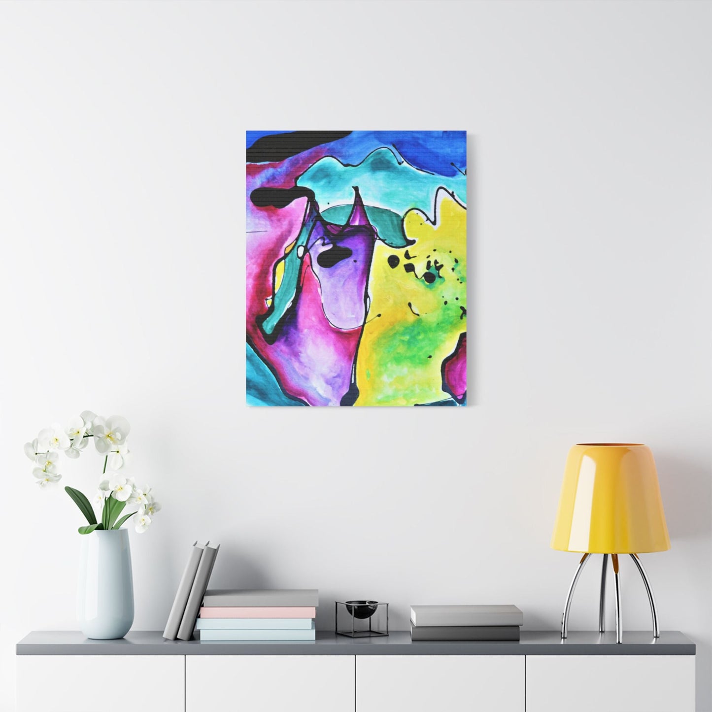 Cat Dog Satin Canvas Stretched