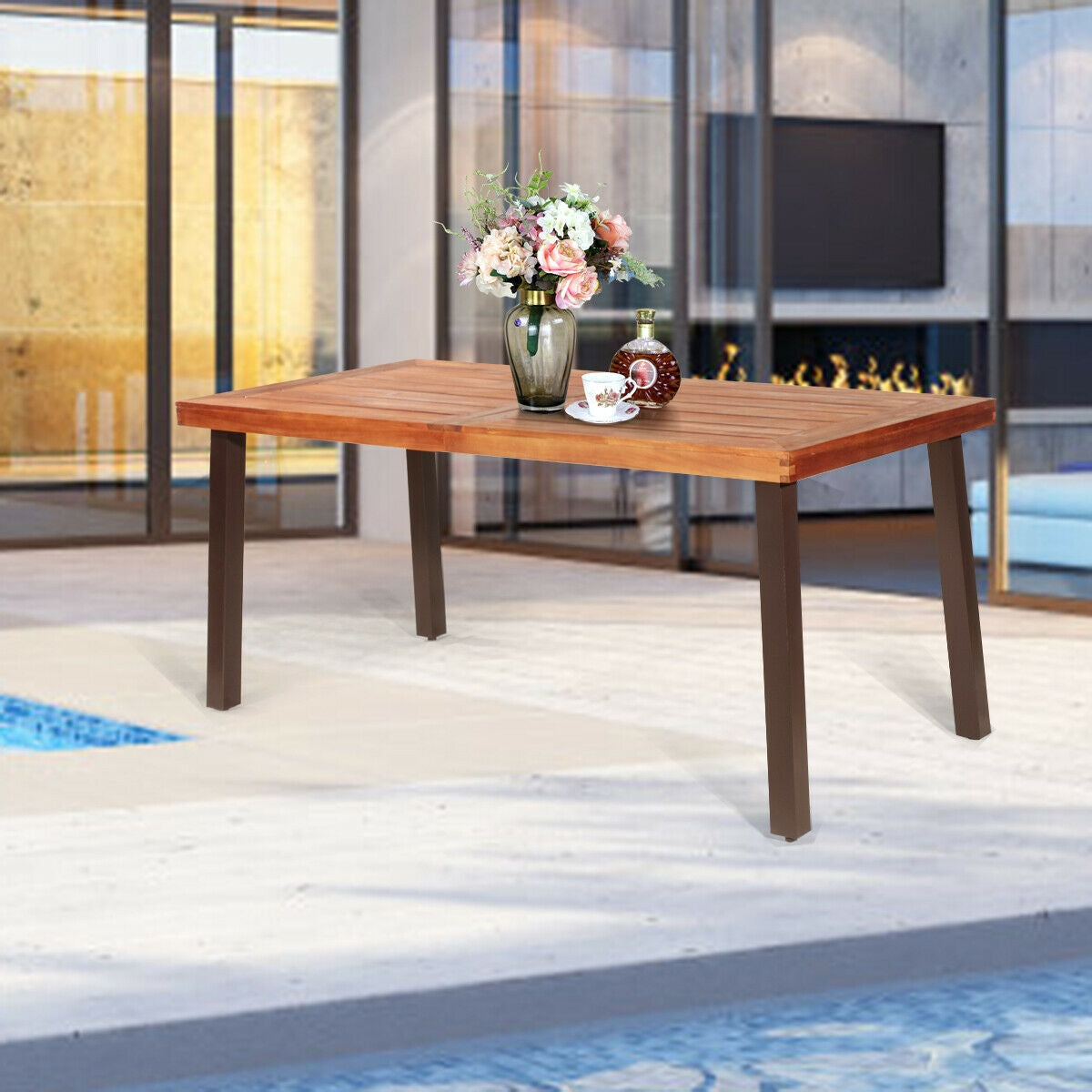 Rectangular Acacia Wood Rustic Dining Furniture Table- DirectDeals- {{Product type}}