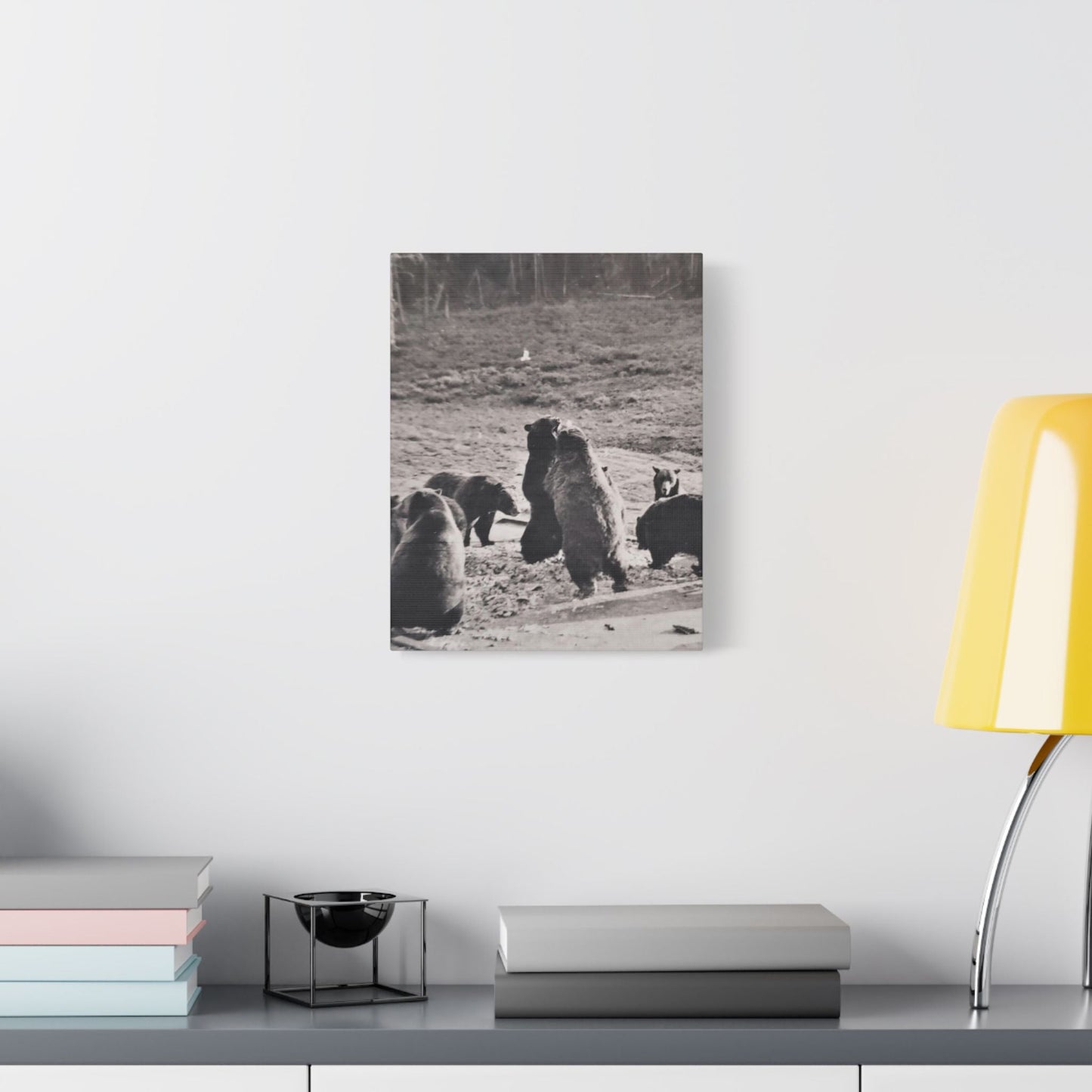 Yellowstone Grizzly Bears Satin Canvas Stretched 11″ x 14″ (Vertical) 1.5"