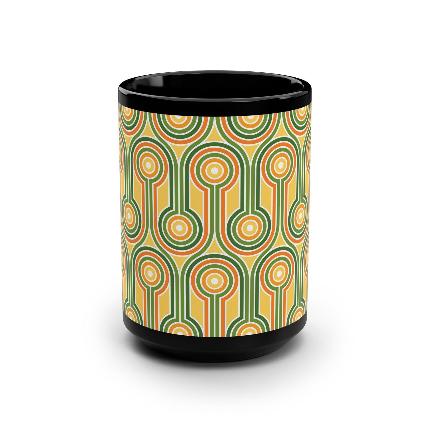 Retro Patterned 15oz Black Mug - Kia Day Design