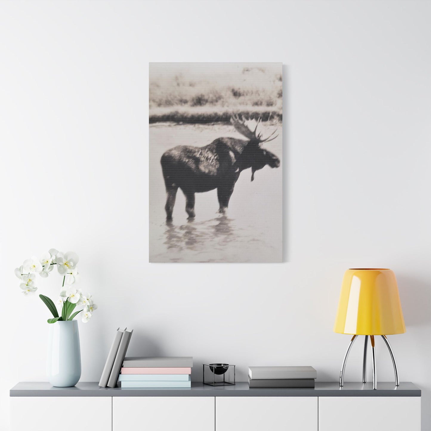 Yellowstone Bull Moose Satin Canvas Stretched 24″ x 36″ (Vertical) 1.5"