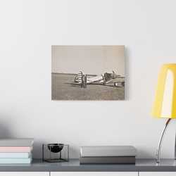 Army Pursuit Plane Ames Airport 1939 Satin Canvas Stretched 16″ x 12″ (Horizontal) 1.5"