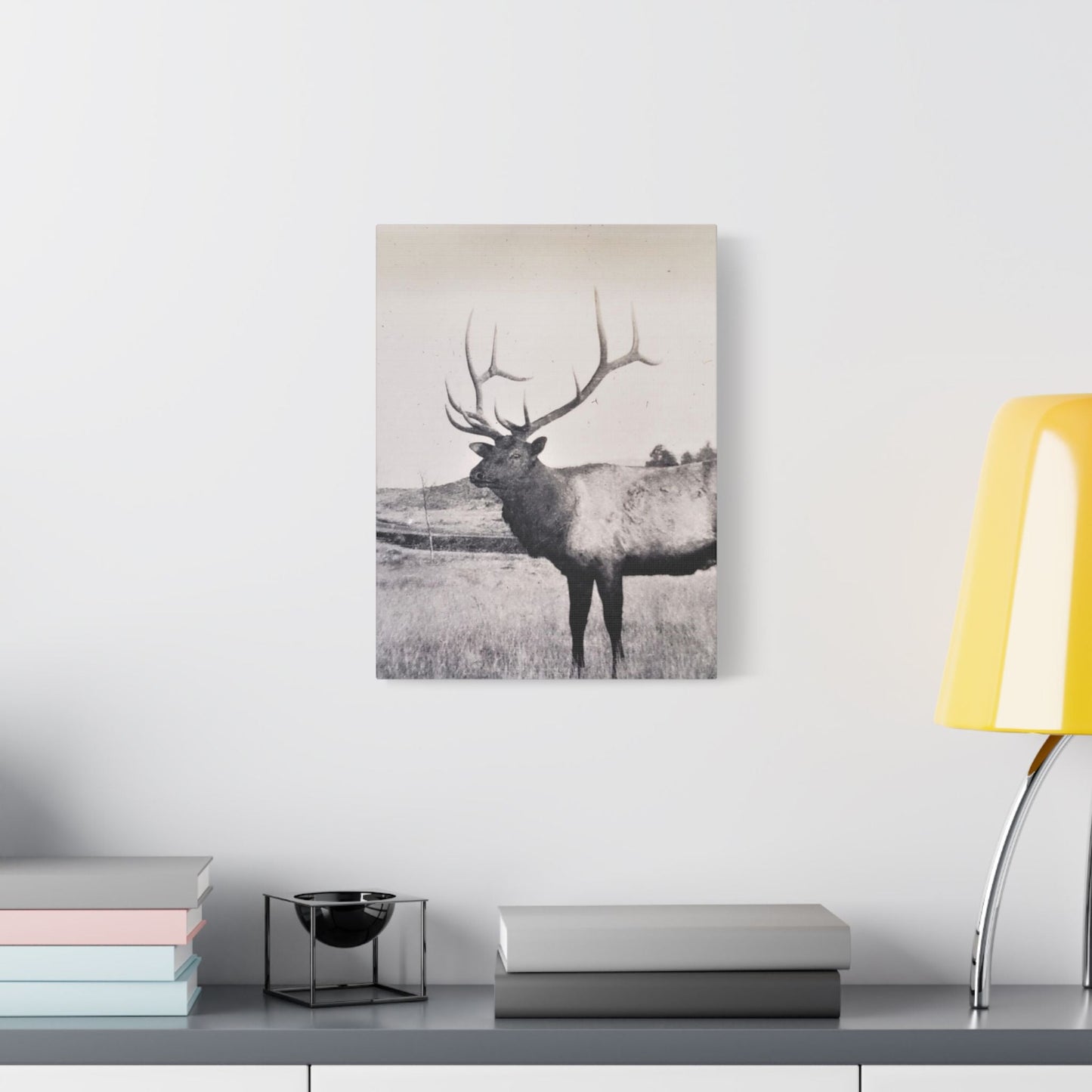Yellowstone Bull Elk Satin Canvas Stretched 12″ x 16″ (Vertical) 1.5"