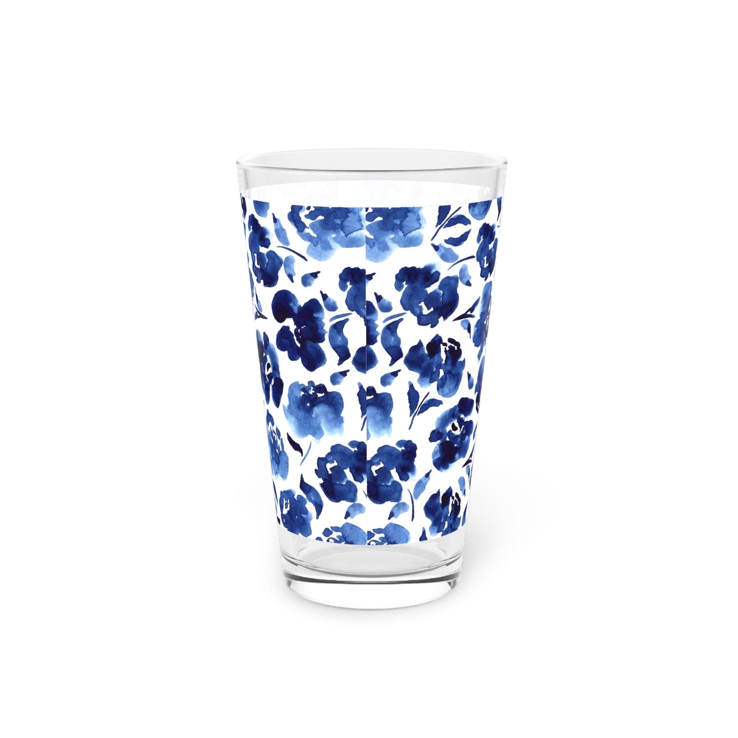 Blue Flower 16oz Pint Glass - - drinkware