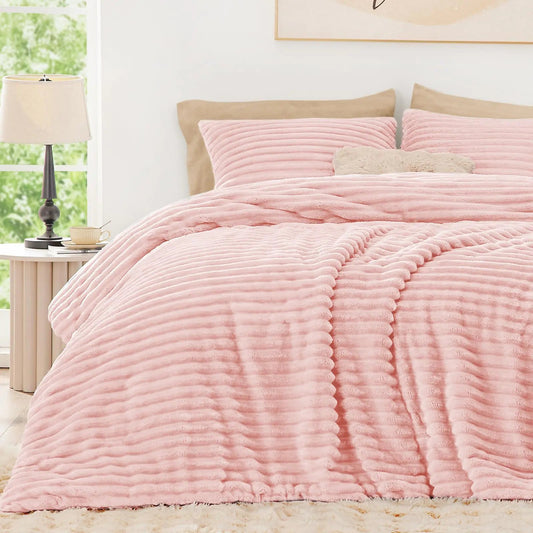 Pink King Size Soft Striped Jacquard 3 Piece Comforter Set - Kia Day Design